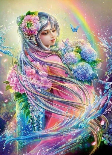 Diamond Painting Kleurvolle Fee met Ronde steentjes 80x100cm - Beste Kwaliteit